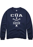 Gianna Cua  Rally Xavier Musketeers Mens Navy Blue NIL Sport Icon Long Sleeve Crew Sweatshirt