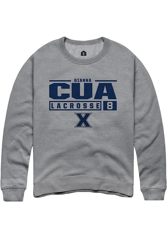 Gianna Cua  Rally Xavier Musketeers Mens Graphite NIL Stacked Box Long Sleeve Crew Sweatshirt