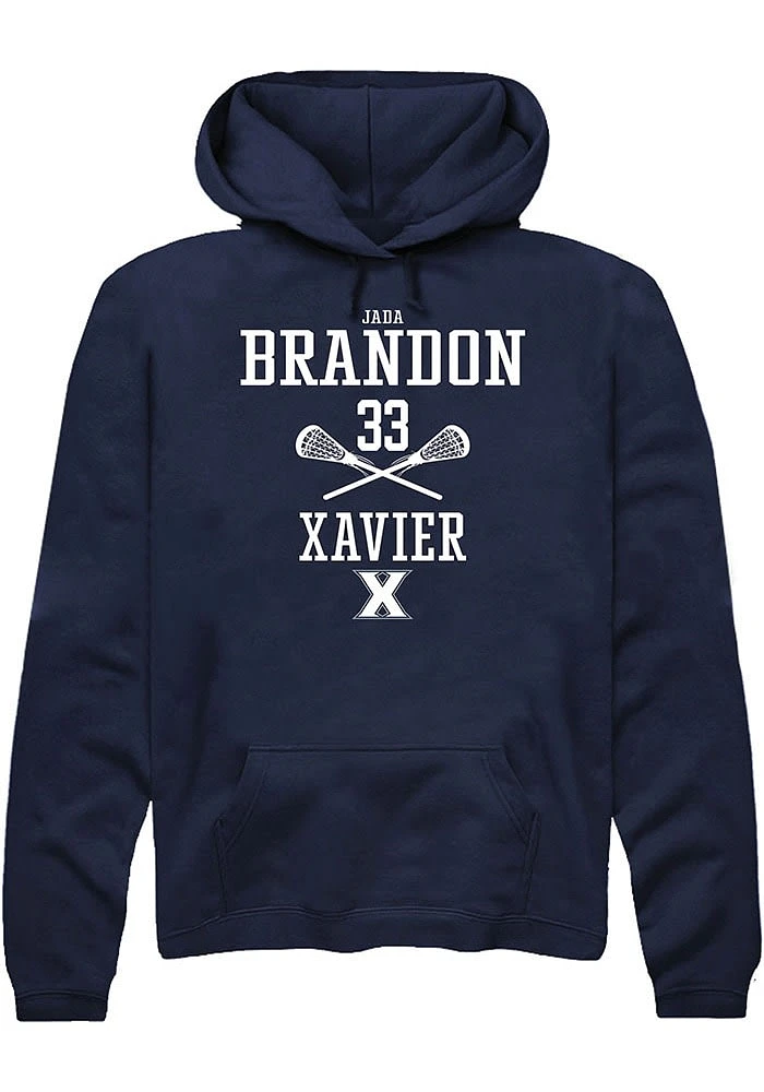 Jada Brandon  Rally Xavier Musketeers Mens Navy Blue NIL Sport Icon Long Sleeve Hoodie