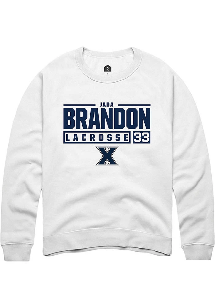 Jada Brandon Rally Xavier Musketeers Mens NIL Stacked Box Long Sleeve Crew Sweatshirt