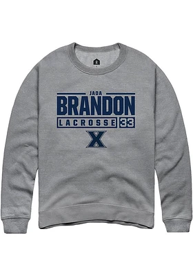 Jada Brandon  Rally Xavier Musketeers Mens Graphite NIL Stacked Box Long Sleeve Crew Sweatshirt