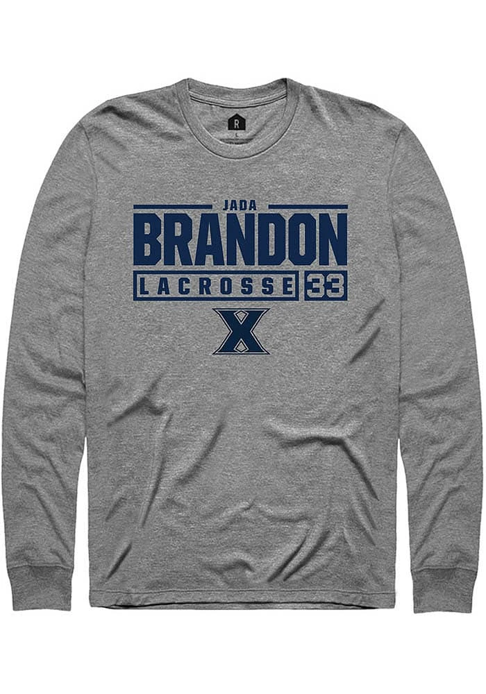 Jada Brandon  Xavier Musketeers Graphite Rally NIL Stacked Box Long Sleeve T Shirt