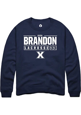 Jada Brandon  Rally Xavier Musketeers Mens Navy Blue NIL Stacked Box Long Sleeve Crew Sweatshirt