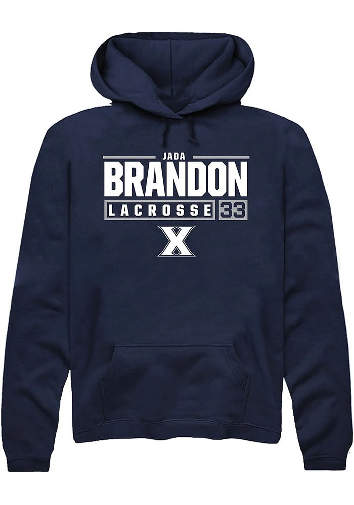 Jada Brandon  Rally Xavier Musketeers Mens Navy Blue NIL Stacked Box Long Sleeve Hoodie