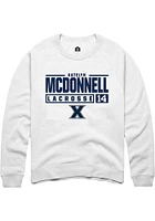 Katelyn McDonnell  Rally Xavier Musketeers Mens White NIL Stacked Box Long Sleeve Crew Sweatshir..