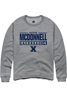 Katelyn McDonnell  Rally Xavier Musketeers Mens Grey NIL Stacked Box Long Sleeve Crew Sweatshirt