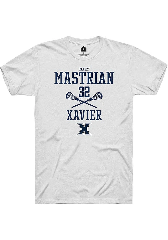 Mary Mastrian  Xavier Musketeers White Rally NIL Sport Icon Short Sleeve T Shirt