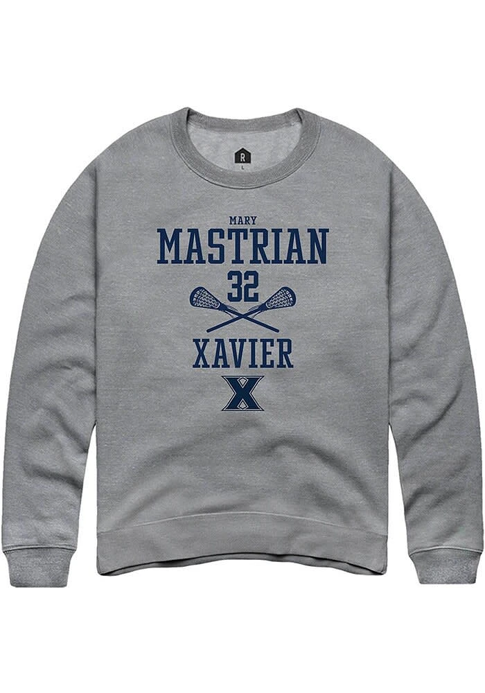 Mary Mastrian Rally Xavier Musketeers Mens Graphite NIL Sport Icon Long Sleeve Crew Sweatshirt