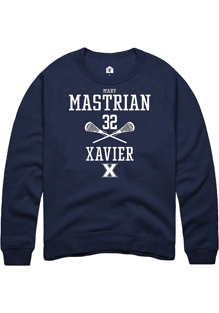 Mary Mastrian  Rally Xavier Musketeers Mens Navy Blue NIL Sport Icon Long Sleeve Crew Sweatshirt