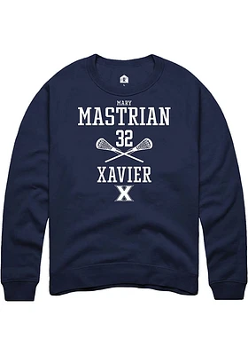 Mary Mastrian  Rally Xavier Musketeers Mens Navy Blue NIL Sport Icon Long Sleeve Crew Sweatshirt