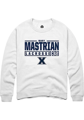 Mary Mastrian Rally Xavier Musketeers Mens NIL Stacked Box Long Sleeve Crew Sweatshirt