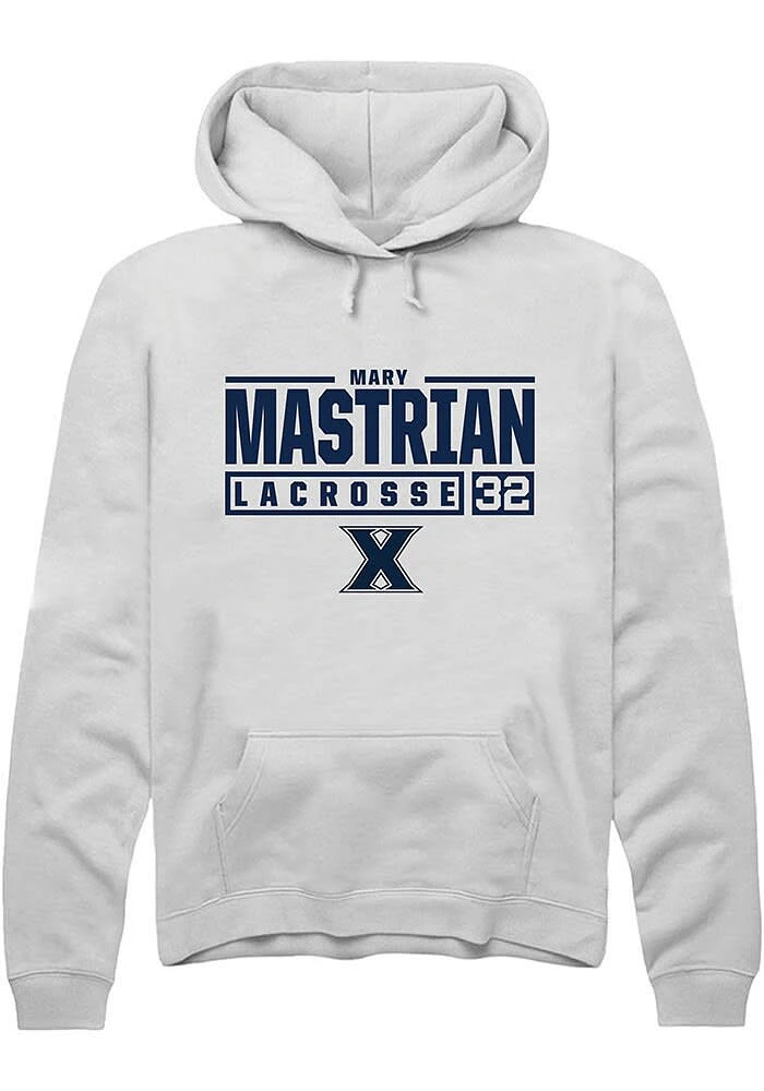 Mary Mastrian  Rally Xavier Musketeers Mens White NIL Stacked Box Long Sleeve Hoodie