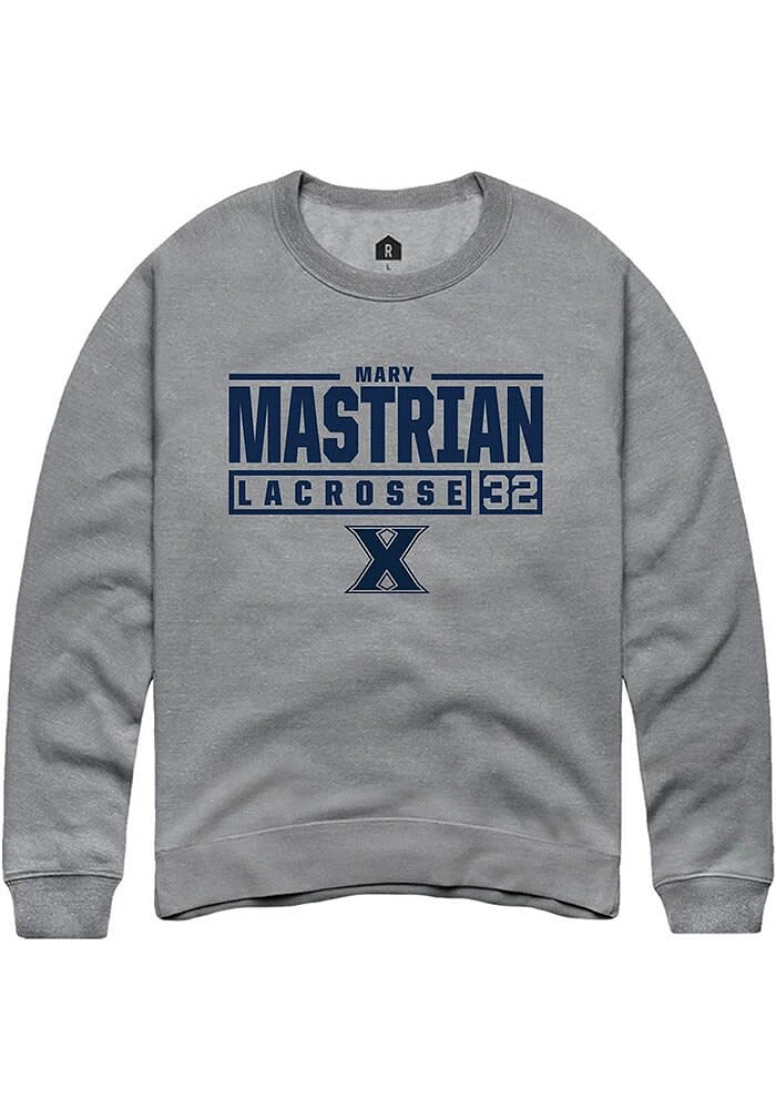 Mary Mastrian Rally Xavier Musketeers Mens Graphite NIL Stacked Box Long Sleeve Crew Sweatshirt
