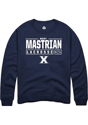 Mary Mastrian  Rally Xavier Musketeers Mens Navy Blue NIL Stacked Box Long Sleeve Crew Sweatshir..