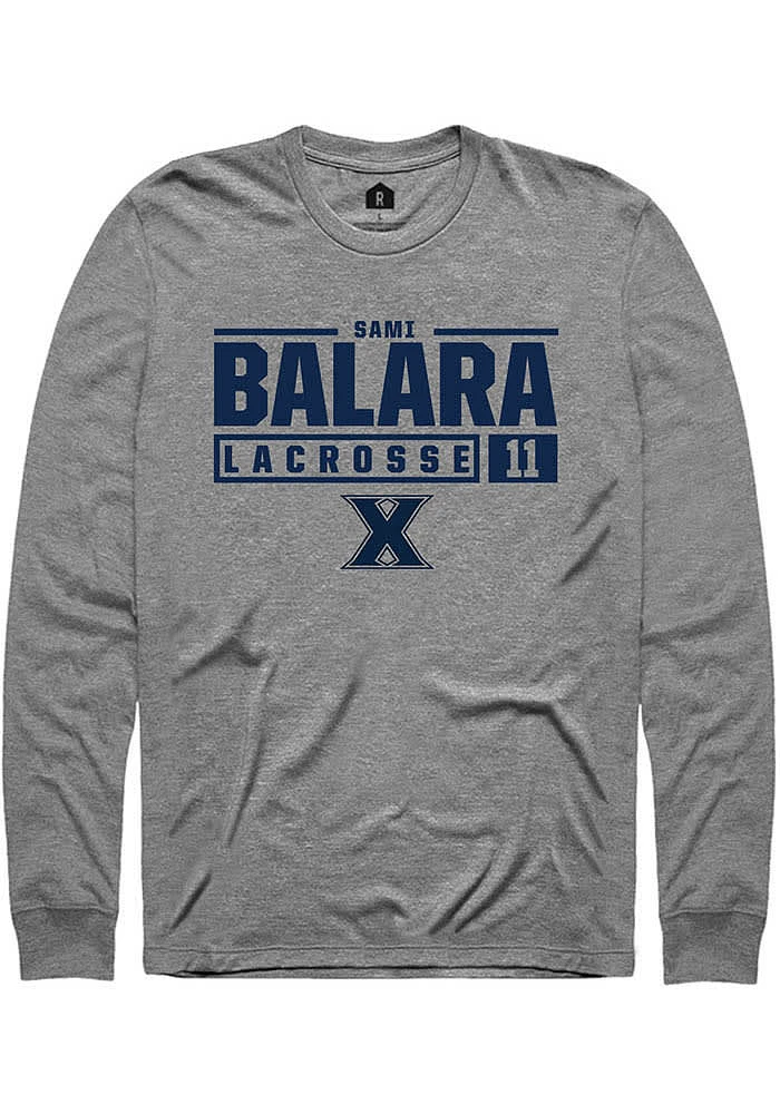 Sami Balara Xavier Musketeers Graphite Rally NIL Stacked Box Long Sleeve T Shirt