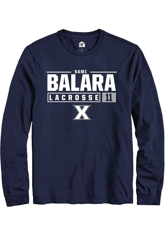 Sami Balara Xavier Musketeers Navy Blue Rally NIL Stacked Box Long Sleeve T Shirt