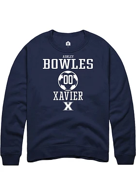 Ashley Bowles  Rally Xavier Musketeers Mens Navy Blue NIL Sport Icon Long Sleeve Crew Sweatshirt