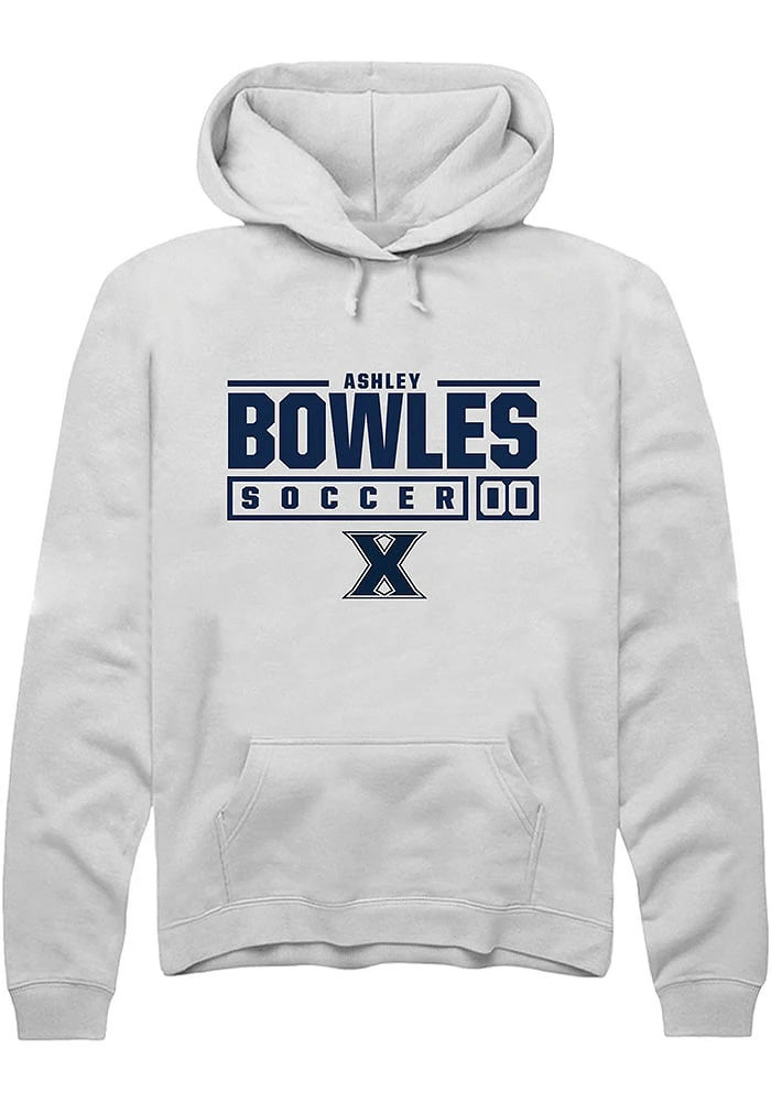 Ashley Bowles  Rally Xavier Musketeers Mens White NIL Stacked Box Long Sleeve Hoodie