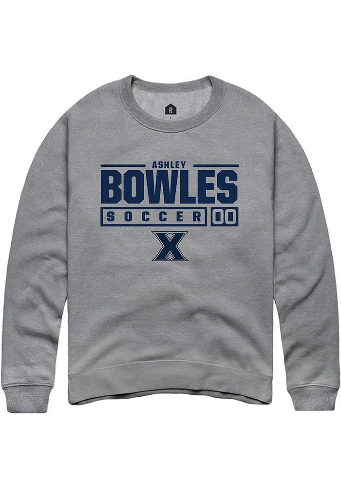 Ashley Bowles Rally Xavier Musketeers Mens Graphite NIL Stacked Box Long Sleeve Crew Sweatshirt