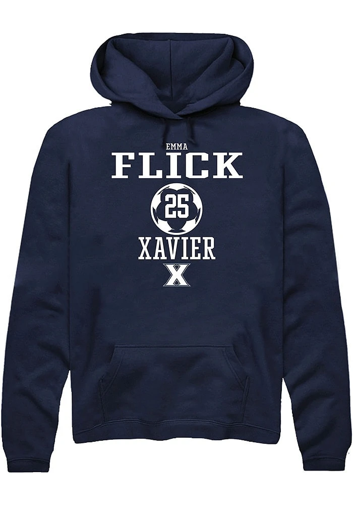 Emma Flick Rally Xavier Musketeers Mens Navy Blue NIL Sport Icon Long Sleeve Hoodie