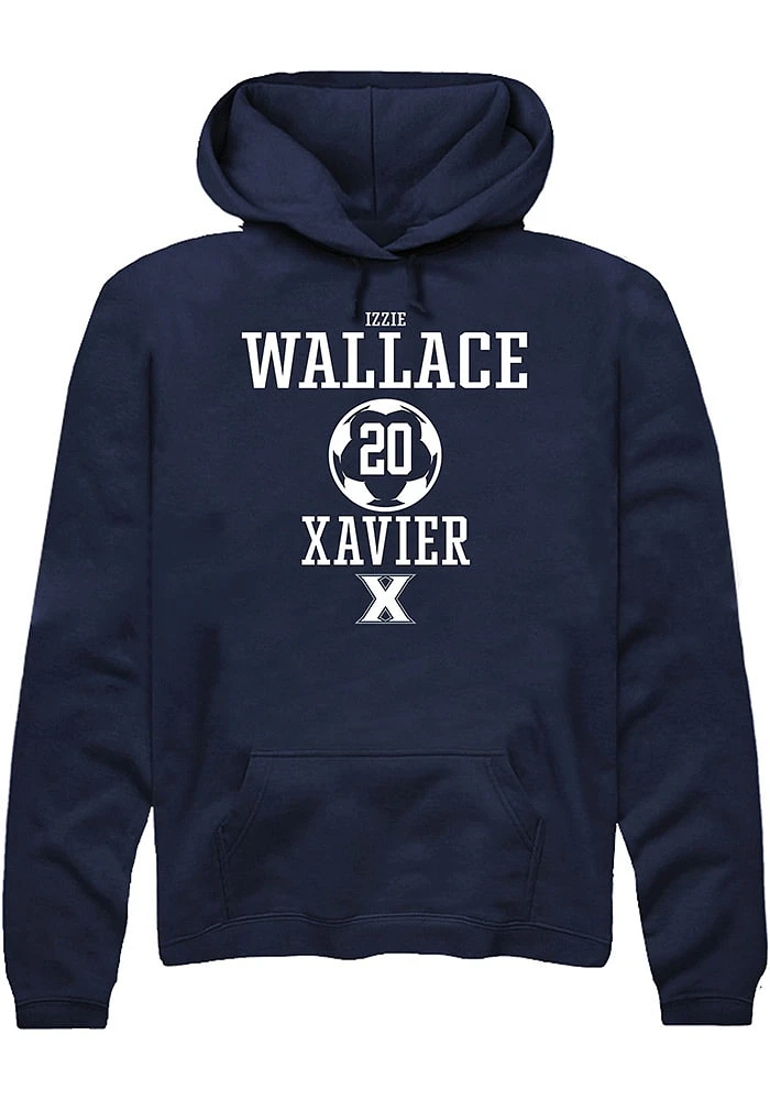 Izzie Wallace  Rally Xavier Musketeers Mens Navy Blue NIL Sport Icon Long Sleeve Hoodie