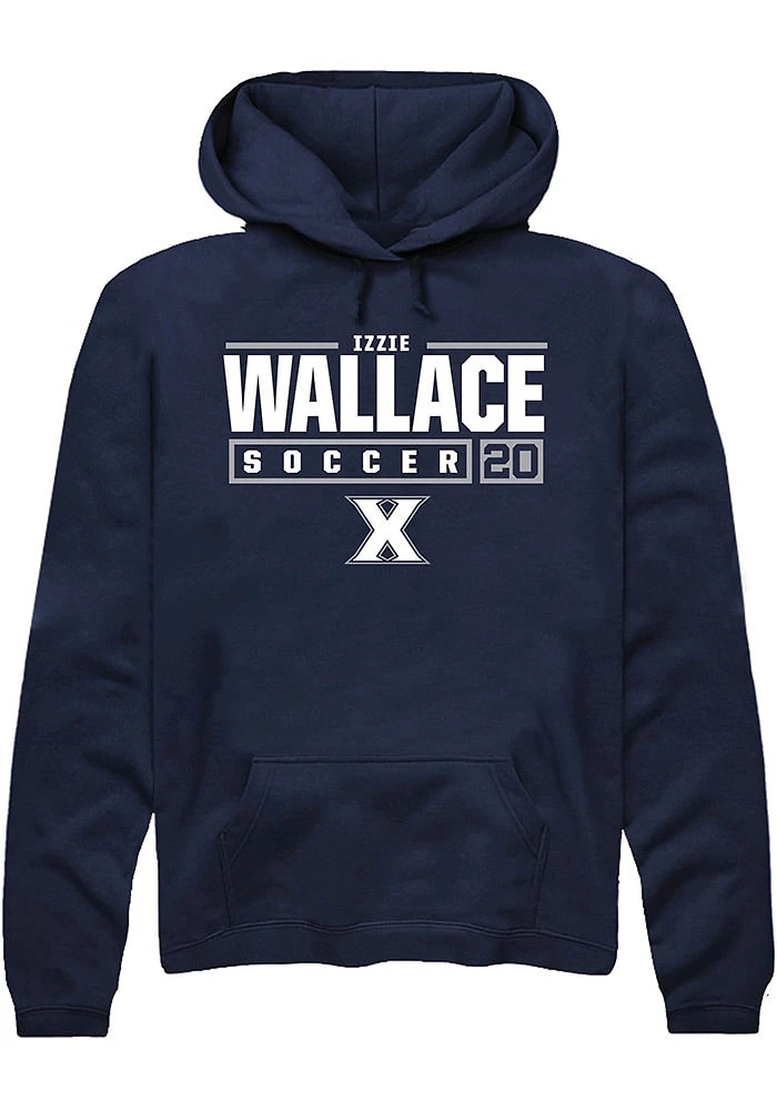 Izzie Wallace  Rally Xavier Musketeers Mens Navy Blue NIL Stacked Box Long Sleeve Hoodie