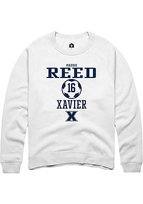 Maddie Reed  Rally Xavier Musketeers Mens White NIL Sport Icon Long Sleeve Crew Sweatshirt