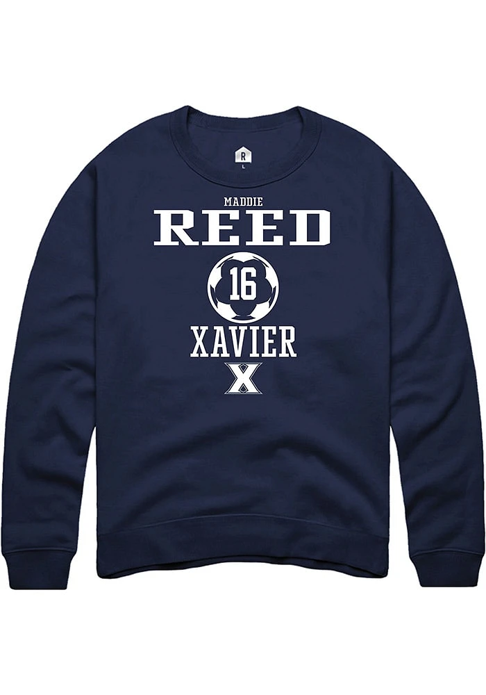 Maddie Reed Rally Xavier Musketeers Mens Navy Blue NIL Sport Icon Long Sleeve Crew Sweatshirt