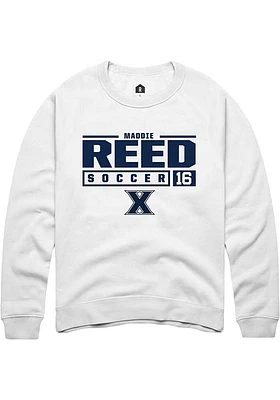 Maddie Reed  Rally Xavier Musketeers Mens White NIL Stacked Box Long Sleeve Crew Sweatshirt
