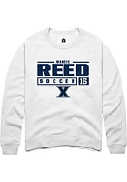 Maddie Reed  Rally Xavier Musketeers Mens White NIL Stacked Box Long Sleeve Crew Sweatshirt