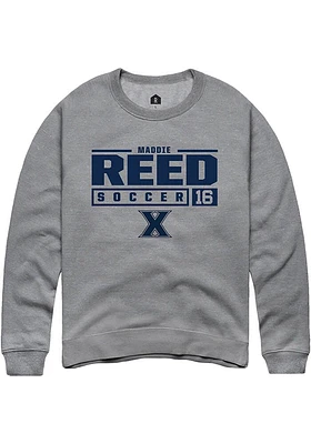 Maddie Reed  Rally Xavier Musketeers Mens Graphite NIL Stacked Box Long Sleeve Crew Sweatshirt