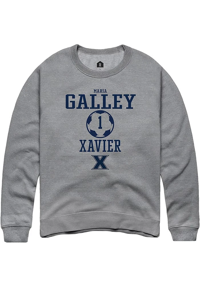 Maria Galley  Rally Xavier Musketeers Mens Graphite NIL Sport Icon Long Sleeve Crew Sweatshirt