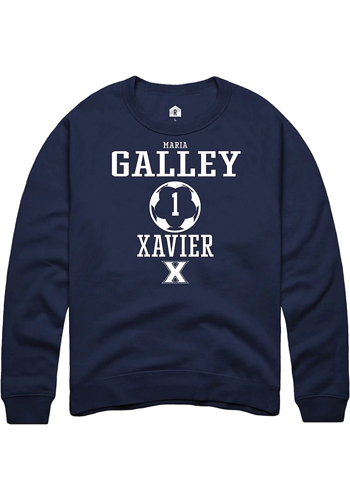 Maria Galley  Rally Xavier Musketeers Mens Navy Blue NIL Sport Icon Long Sleeve Crew Sweatshirt