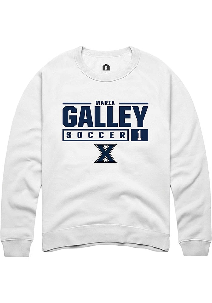 Maria Galley Rally Xavier Musketeers Mens NIL Stacked Box Long Sleeve Crew Sweatshirt