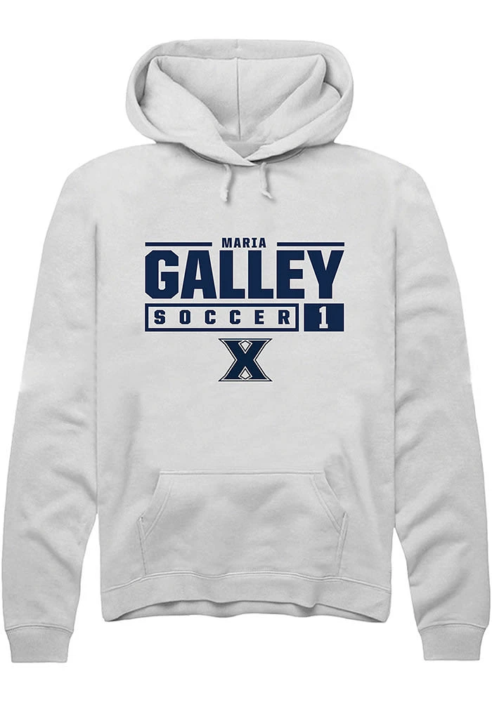 Maria Galley  Rally Xavier Musketeers Mens White NIL Stacked Box Long Sleeve Hoodie