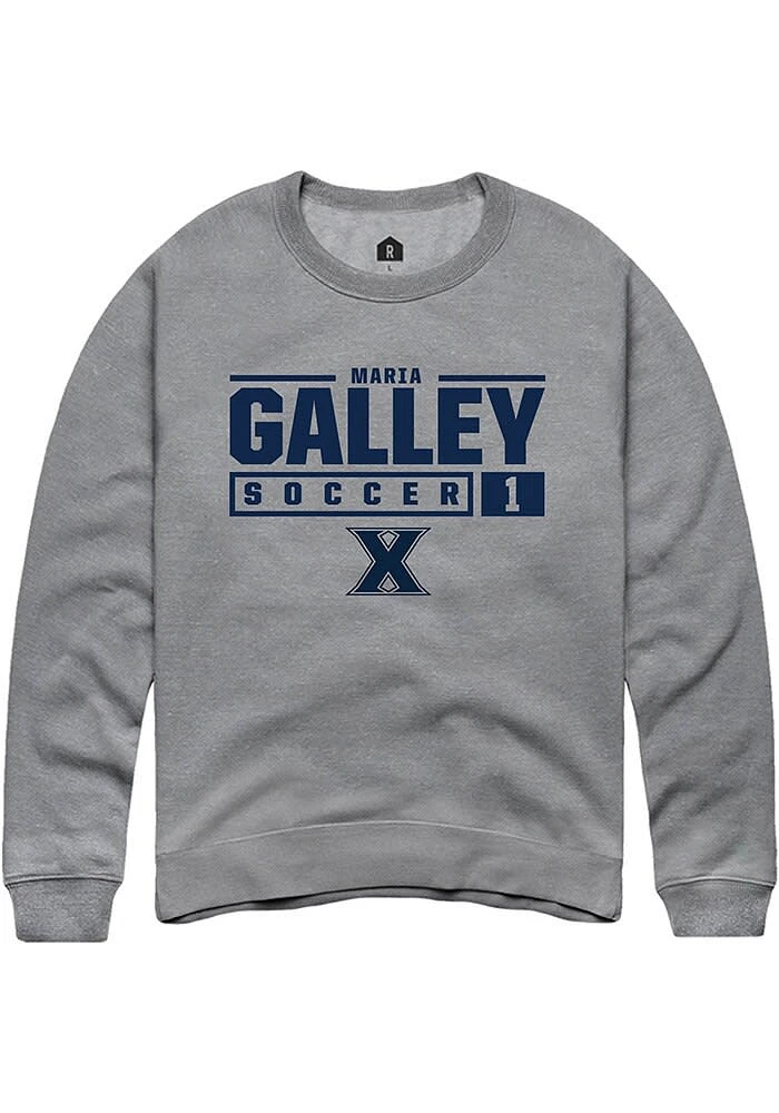 Maria Galley  Rally Xavier Musketeers Mens Graphite NIL Stacked Box Long Sleeve Crew Sweatshirt