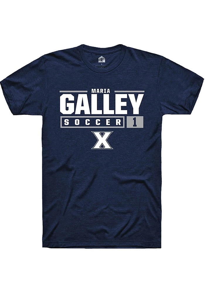 Maria Galley  Xavier Musketeers Navy Blue Rally NIL Stacked Box Short Sleeve T Shirt