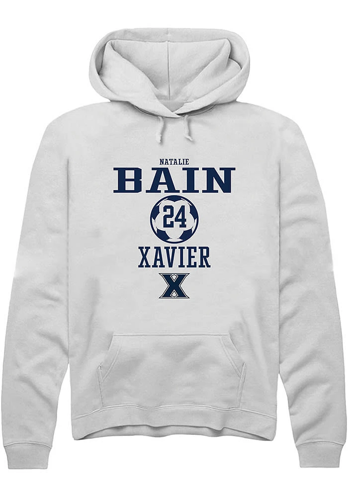 Natalie Bain  Rally Xavier Musketeers Mens White NIL Sport Icon Long Sleeve Hoodie