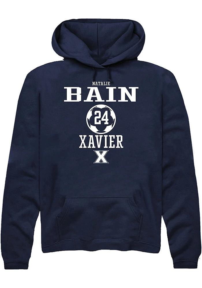 Natalie Bain  Rally Xavier Musketeers Mens Navy Blue NIL Sport Icon Long Sleeve Hoodie