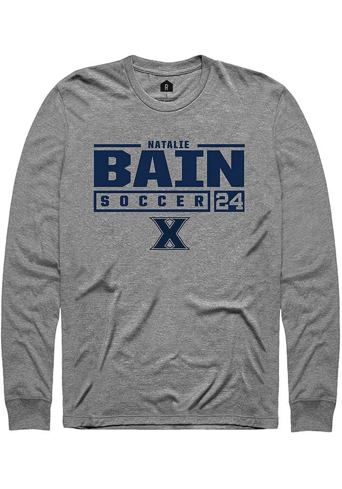 Natalie Bain  Xavier Musketeers Grey Rally NIL Stacked Box Long Sleeve T Shirt