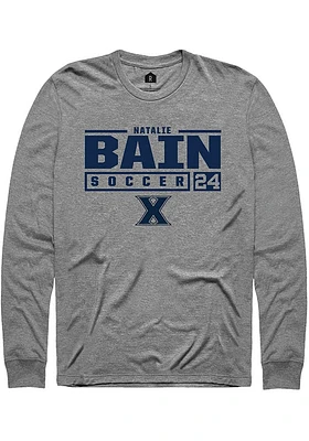 Natalie Bain  Xavier Musketeers Graphite Rally NIL Stacked Box Long Sleeve T Shirt