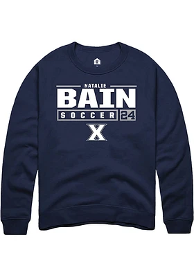 Natalie Bain  Rally Xavier Musketeers Mens Navy Blue NIL Stacked Box Long Sleeve Crew Sweatshirt