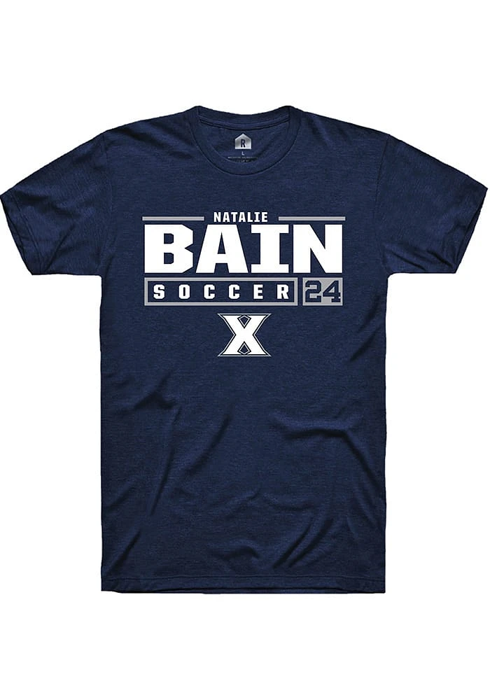 Natalie Bain  Xavier Musketeers Navy Blue Rally NIL Stacked Box Short Sleeve T Shirt