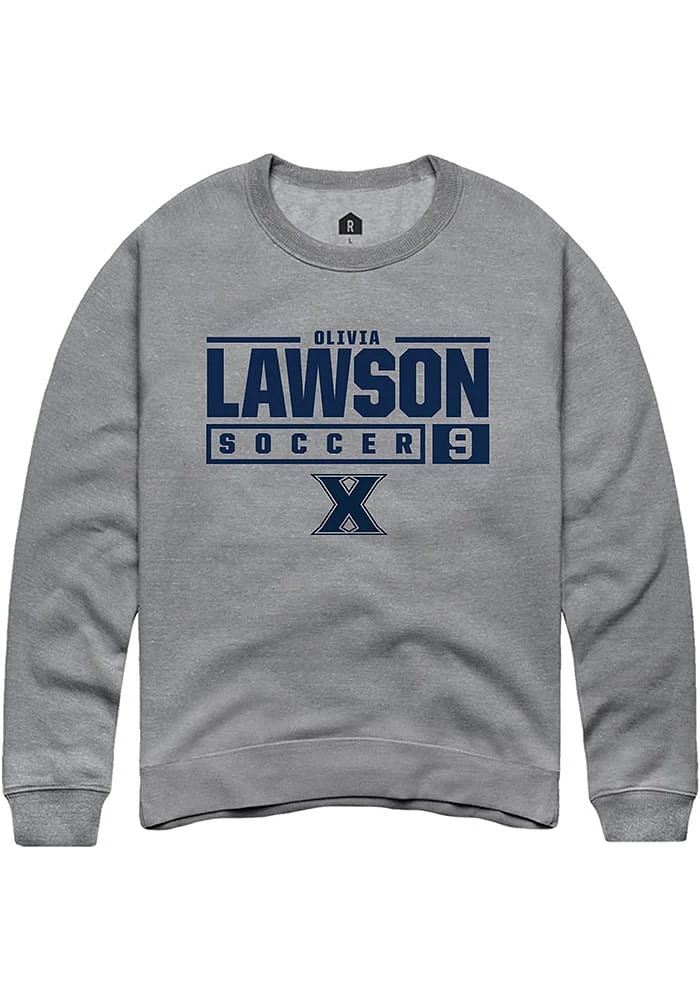 Olivia Lawson  Rally Xavier Musketeers Mens Graphite NIL Stacked Box Long Sleeve Crew Sweatshirt