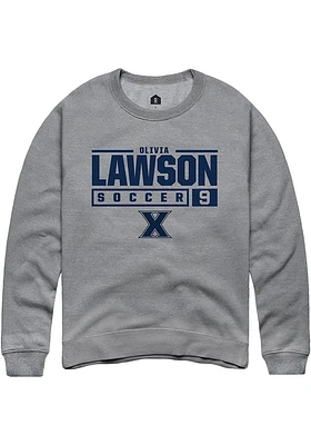 Olivia Lawson  Rally Xavier Musketeers Mens Graphite NIL Stacked Box Long Sleeve Crew Sweatshirt