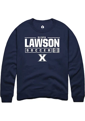 Olivia Lawson  Rally Xavier Musketeers Mens Navy Blue NIL Stacked Box Long Sleeve Crew Sweatshir..