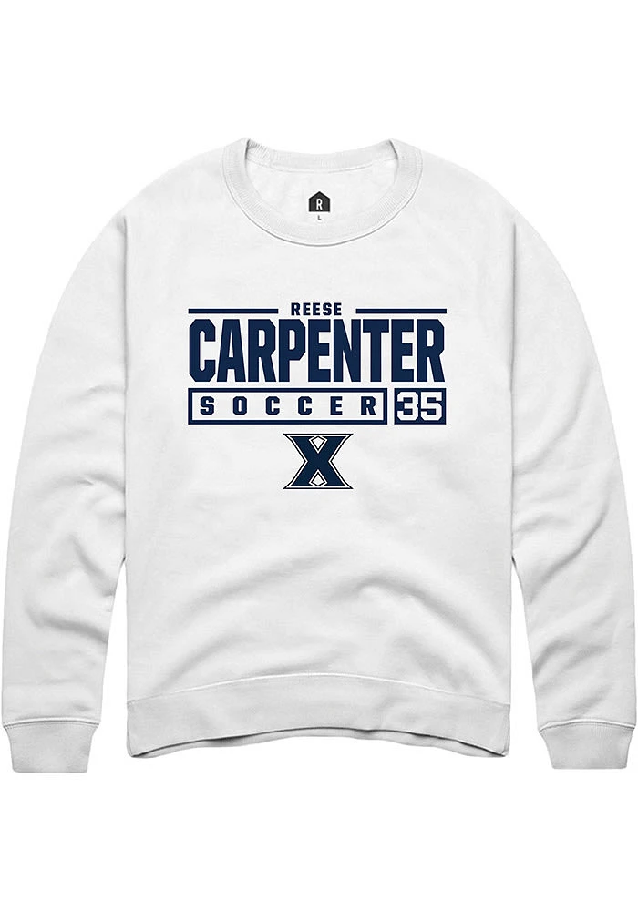 Reese Carpenter  Rally Xavier Musketeers Mens White NIL Stacked Box Long Sleeve Crew Sweatshirt