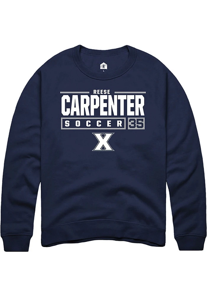 Reese Carpenter  Rally Xavier Musketeers Mens Navy Blue NIL Stacked Box Long Sleeve Crew Sweatshir..