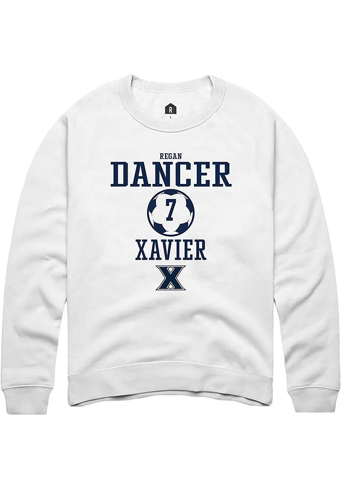 Regan Dancer Rally Xavier Musketeers Mens White NIL Sport Icon Long Sleeve Crew Sweatshirt