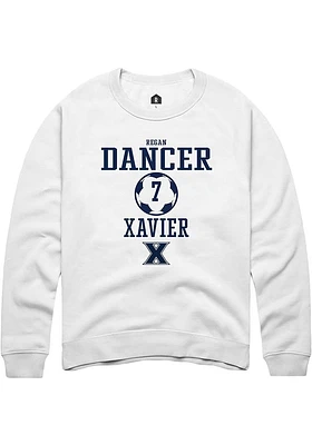 Regan Dancer  Rally Xavier Musketeers Mens White NIL Sport Icon Long Sleeve Crew Sweatshirt